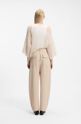 Oversized-fit sweater with open knit, Light Beige