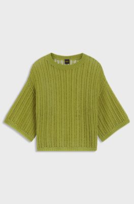 Oversized-fit sweater with open knit, Green