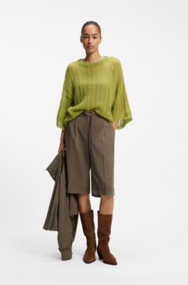Oversized-fit sweater with open knit, Green