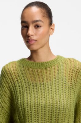 Oversized-fit sweater with open knit, Green