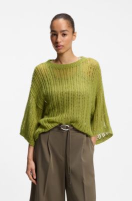 Oversized-fit sweater with open knit, Green