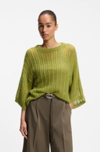 Oversized-fit sweater with open knit, Green