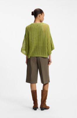 Oversized-fit sweater with open knit, Green