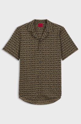 Relaxed fit skjorte i bomuldskanvas med print, Beige m&oslash;nstret