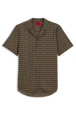 Hugo Relaxed-fit shirt in printed cotton canvas mönstrade skjortor herr – bild 4