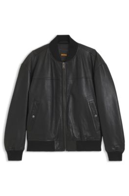 Regular-fit bomber jacket in nappa leather, Black