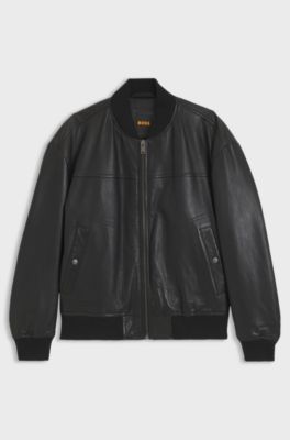 Regular-fit bomber jacket in nappa leather, Black