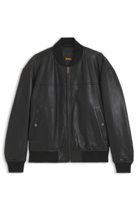 Regular-fit bomber jacket in nappa leather, Black