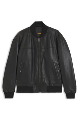 Boss Uomo Nero Bomber Regular Fit In Nappa