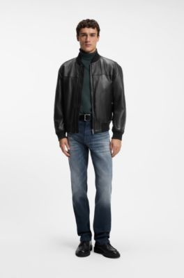Regular-fit bomber jacket in nappa leather, Black