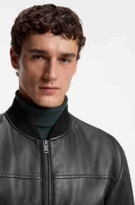 Regular-fit bomber jacket in nappa leather, Black