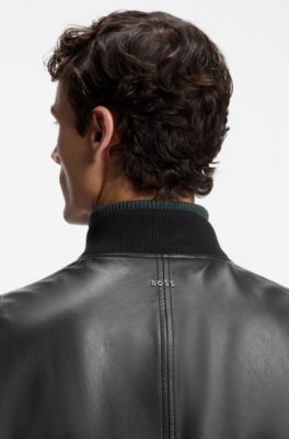 Regular-fit bomber jacket in nappa leather, Black