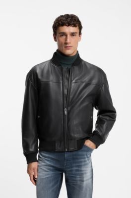 Regular-fit bomber jacket in nappa leather, Black