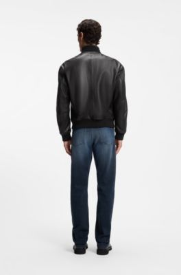 Regular-fit bomber jacket in nappa leather, Black