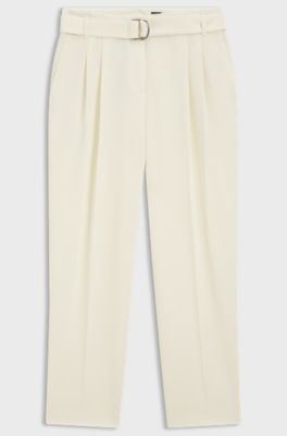 Pantalon coupe fusel&eacute;e en cr&ecirc;pe japonais &agrave; ceinture, Naturel