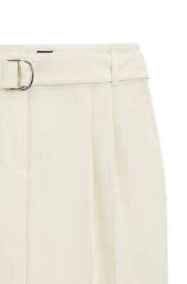 Tapered-fit trousers in Japanese crepe with belt, Light Yellow