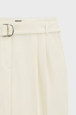 Pantaloni fit affusolato in cr&ecirc;pe giapponese con cintura, Giallo chiaro