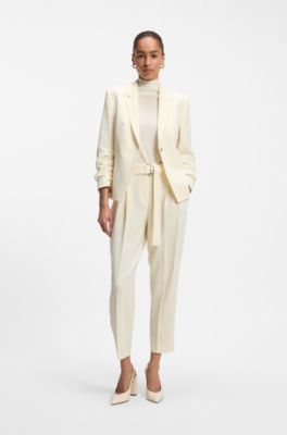 Tapered-fit trousers in Japanese crepe with belt, Light Yellow