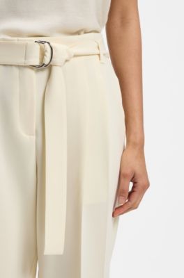 Tapered-fit trousers in Japanese crepe with belt, Light Yellow