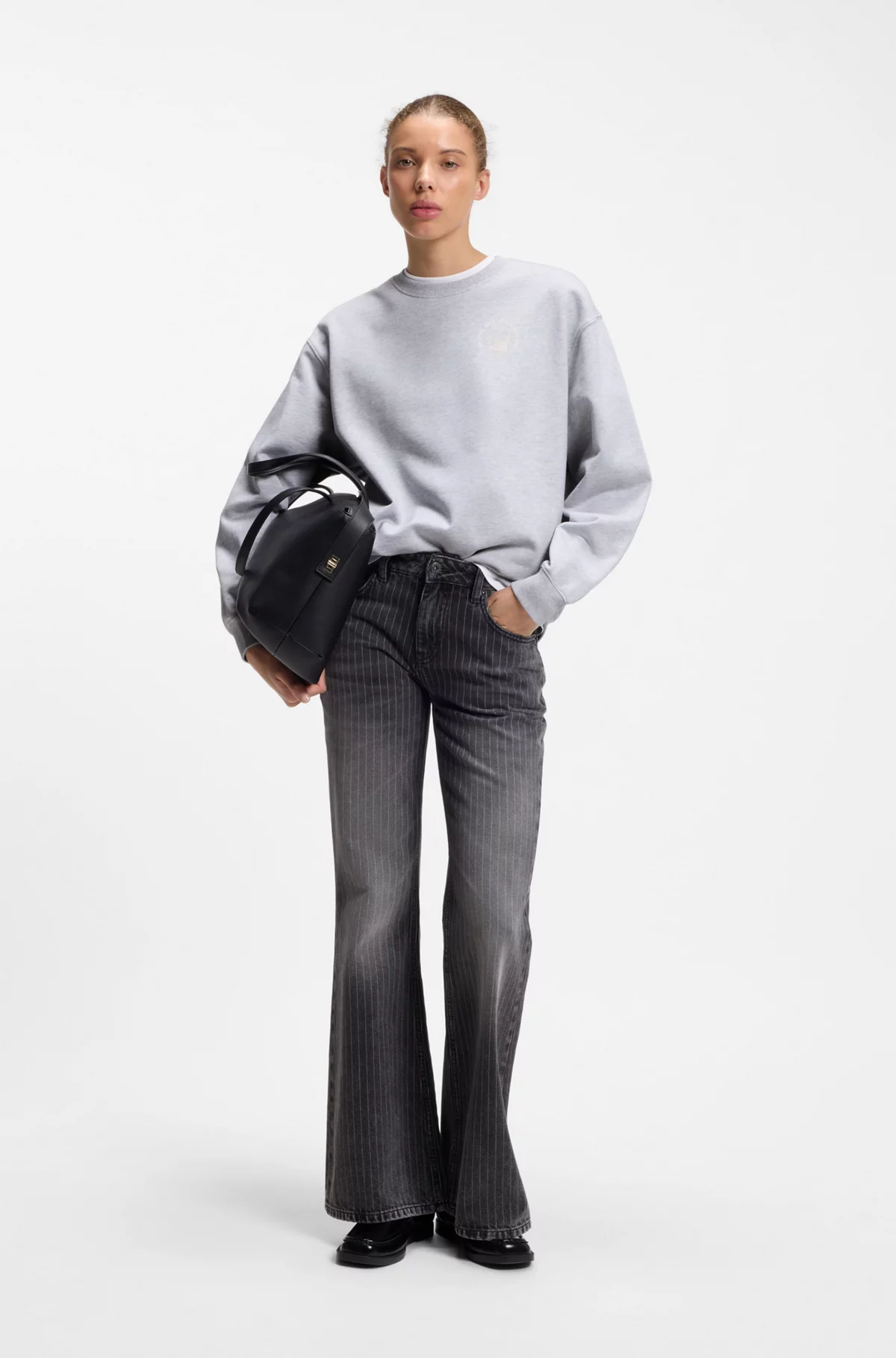 Relaxed-fit sweatshirt in cotton terry with graphic prints, Light Grey