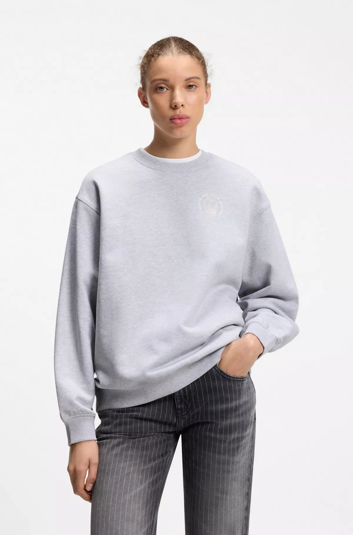 Relaxed-fit sweatshirt in cotton terry with graphic prints, Light Grey
