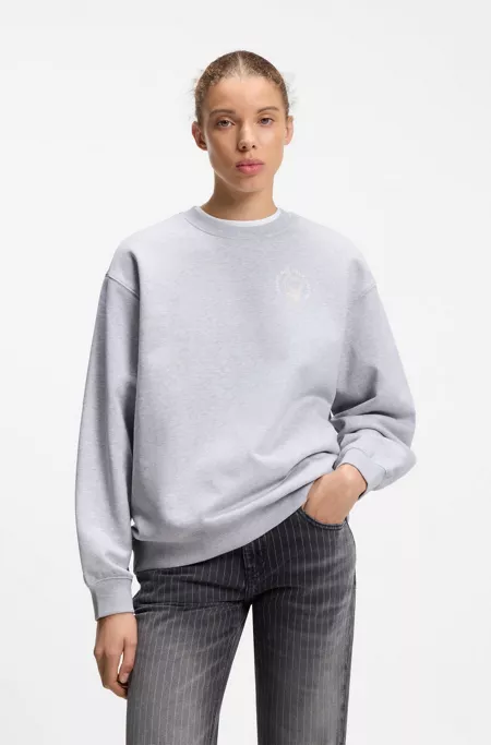 Relaxed-fit sweatshirt in cotton terry with graphic prints, Light Grey