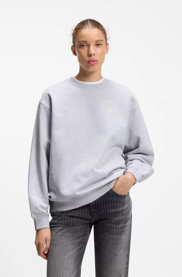 Relaxed-fit sweatshirt in cotton terry with graphic prints, Light Grey
