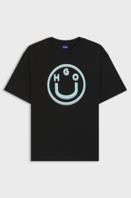Cotton-jersey T-shirt with graphic print, Black