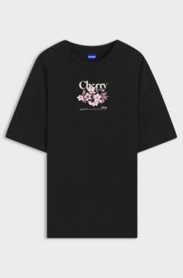 Cotton-jersey T-shirt with graphic print, Black