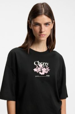 Cotton-jersey T-shirt with graphic print, Black