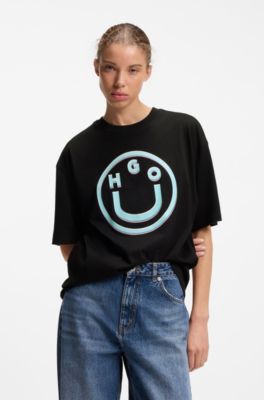 Cotton-jersey T-shirt with graphic print, Black