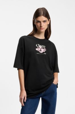 Cotton-jersey T-shirt with graphic print, Black