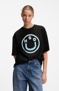 Cotton-jersey T-shirt with graphic print, Black