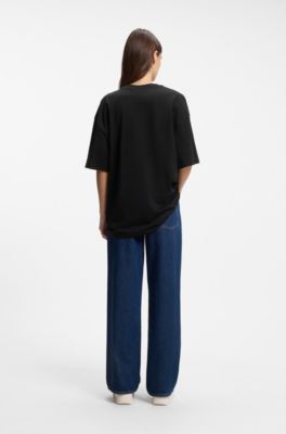 Cotton-jersey T-shirt with graphic print, Black