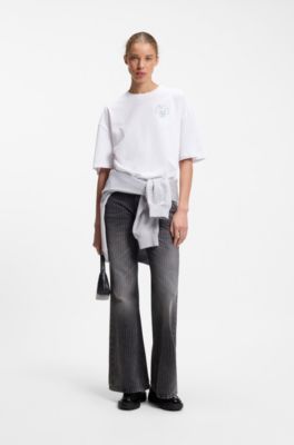 Cotton-jersey T-shirt with graphic print, White