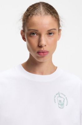 Cotton-jersey T-shirt with graphic print, White