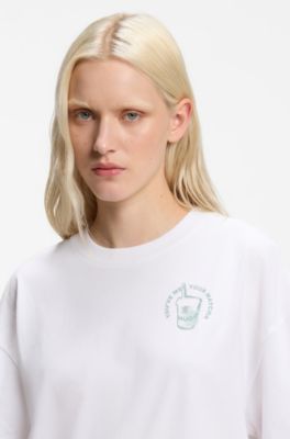 Cotton-jersey T-shirt with graphic print, White