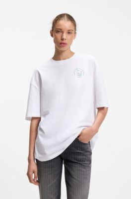 Cotton-jersey T-shirt with graphic print, White