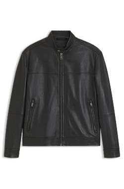 Slim-fit leather jacket with biker details