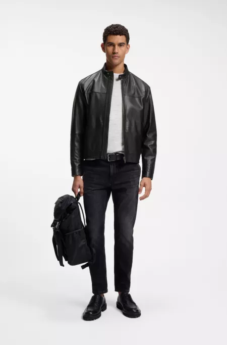Veste en cuir Slim avec détails de motard