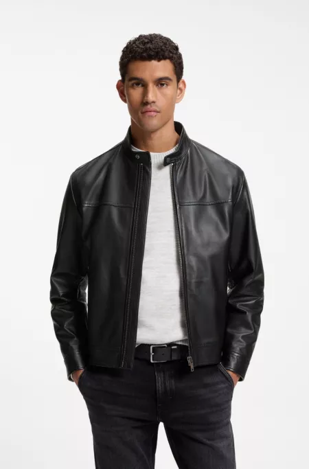 Veste en cuir Slim avec détails de motard