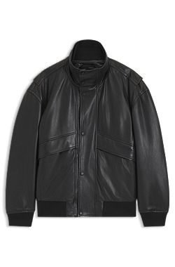 Bomber in pelle imbottito con tasche con patta
