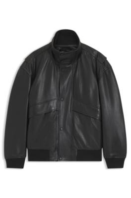 Boss Padded leather bomber jacket with flap pockets skinnjackor herr – bild 4