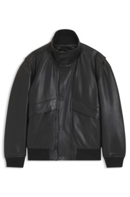 Boss Uomo Nero Bomber In Pelle Imbottito Con Tasche Con Patta