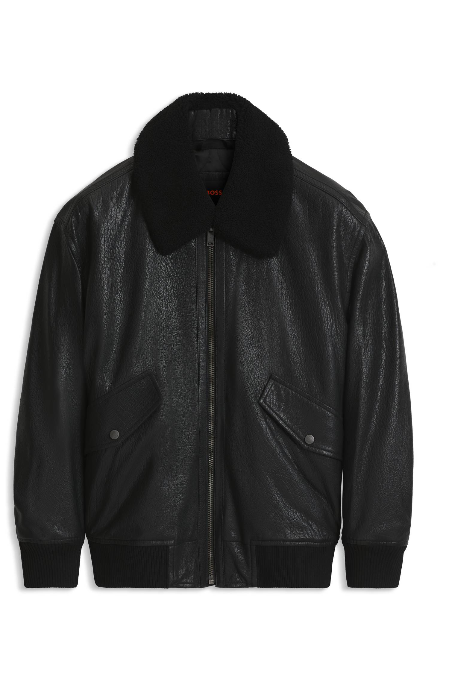 Boss Relaxed-fit aviator jacket in textured leather jackor herr – bild 4