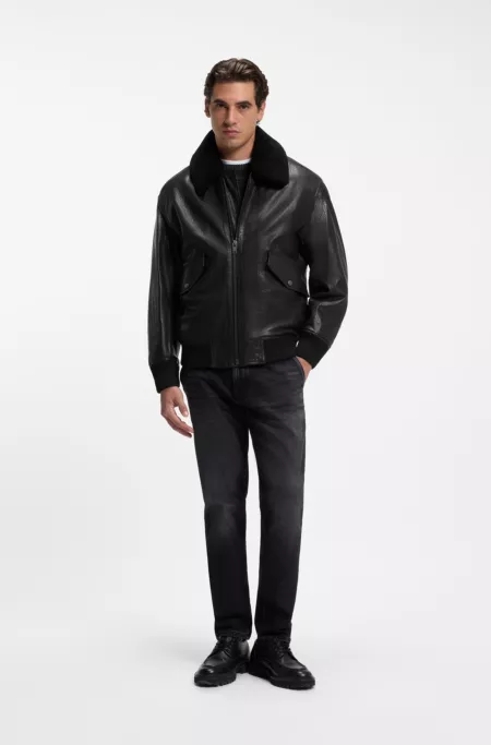 Veste aviateur Relaxed en cuir texturé