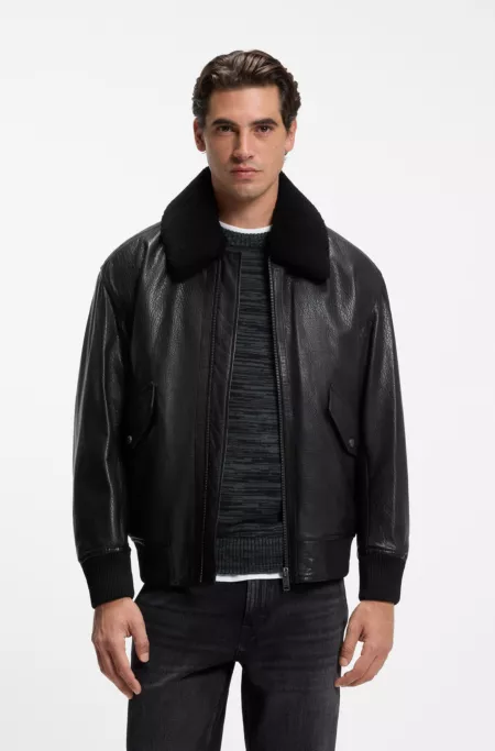 Veste aviateur Relaxed en cuir texturé