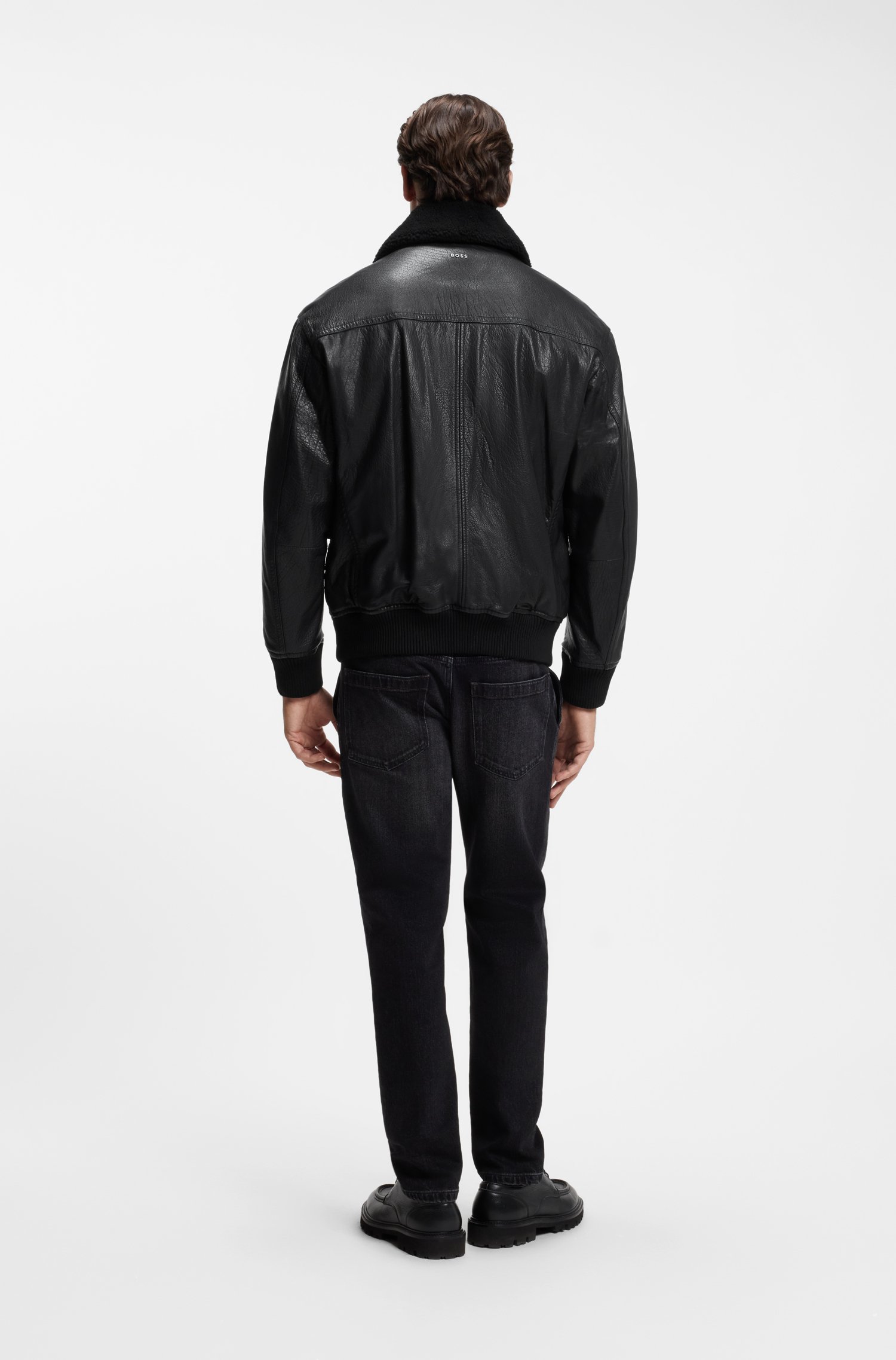 Boss Relaxed-fit aviator jacket in textured leather jackor herr – bild 2