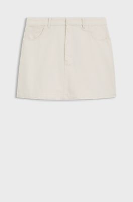 Cotton-twill mini skirt with Happy HUGO logo, Natural