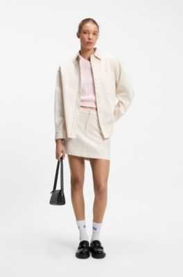 Cotton-twill mini skirt with Happy HUGO logo, Natural